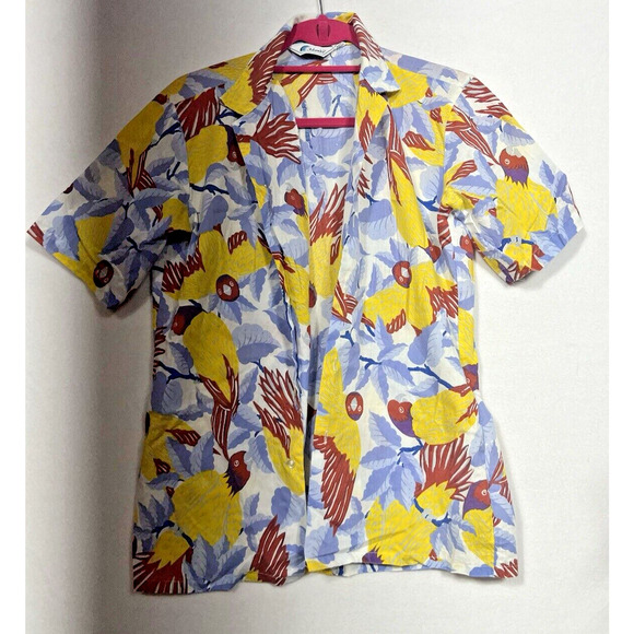 VINTAGE Islander Hawaiian Shirt Small Button Up Birds - Picture 1 of 6